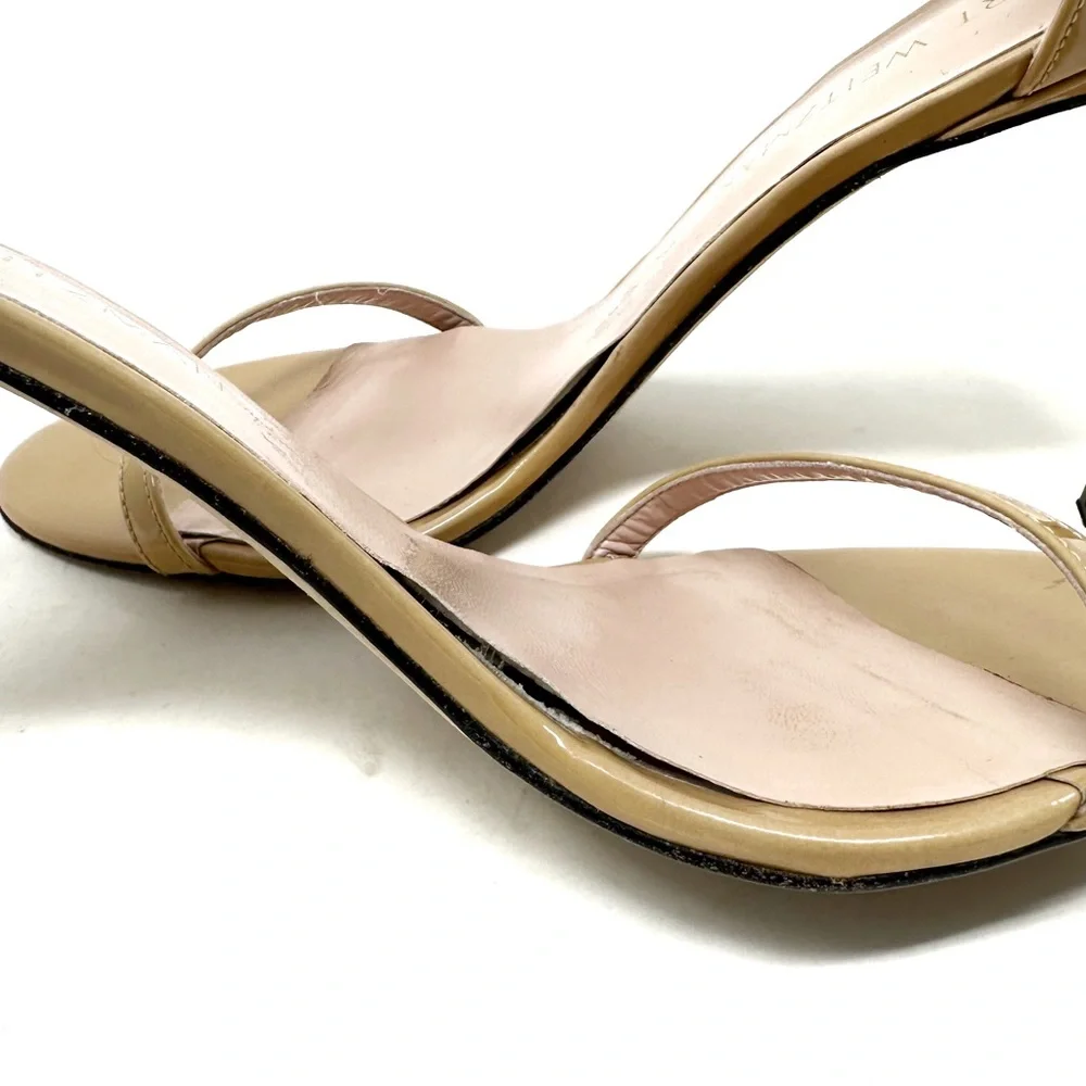 Stuart Weitzman | Nudistsong Strap Sandal‎ Patent Beige Size 9 105mm - Picture 10 of 13